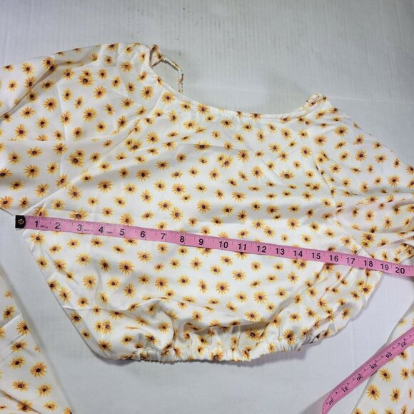 WeWoreWhat Yellow Sunflower Print Long-Sleeve Crisscross Open-Back Blouse Size L - Picture 5 of 10